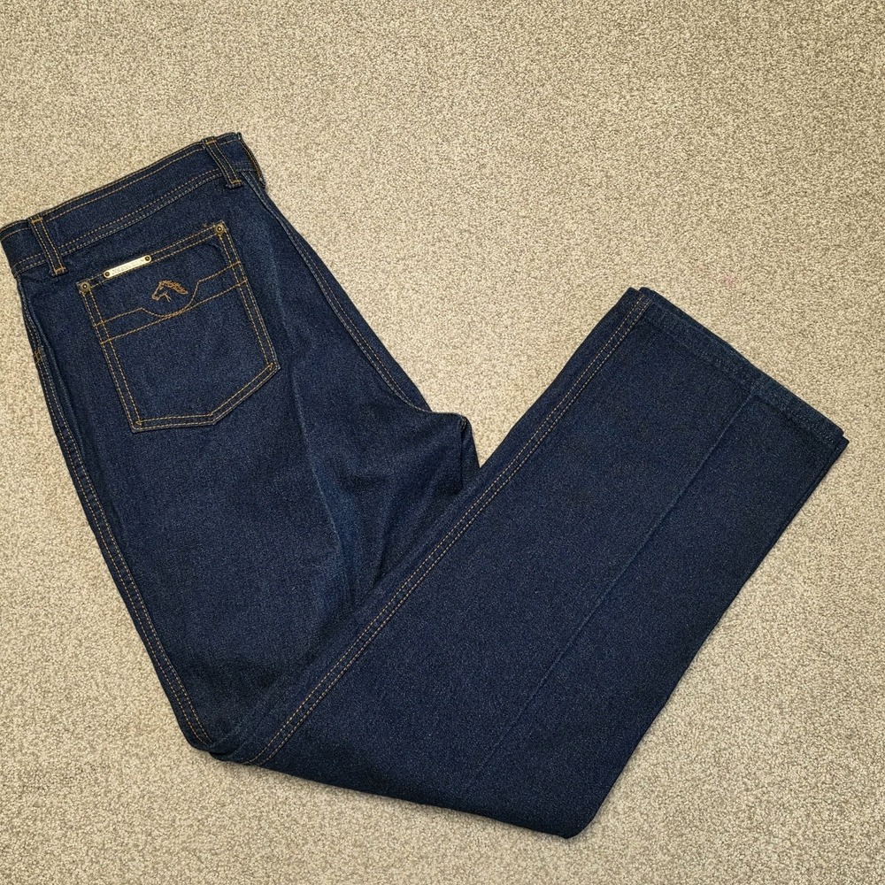 VTG 80s Jordache Jeans Dark Indigo High Rise Straight Leg Horse Logo 36x31.5 USA
